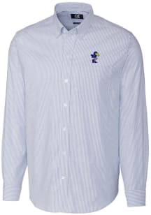 Cutter and Buck Kansas Jayhawks Mens Blue Stretch Oxford Stripe Long Sleeve Dress Shirt