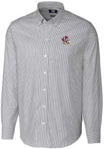 Cutter and Buck Louisville Cardinals Mens Charcoal Stretch Oxford Stripe Long Sleeve Dress Shirt