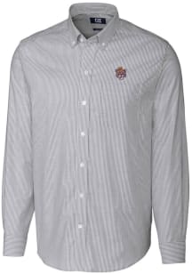 Cutter and Buck LSU Tigers Mens Charcoal Stretch Oxford Stripe Long Sleeve Dress Shirt
