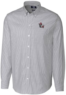 Cutter and Buck NC State Wolfpack Mens Charcoal Stretch Oxford Stripe Long Sleeve Dress Shirt