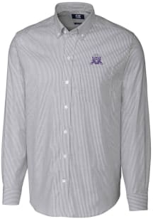 Cutter and Buck Northwestern Wildcats Mens Charcoal Vault Stretch Oxford Stripe Long Sleeve Dres..