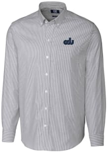 Cutter and Buck Old Dominion Monarchs Mens Charcoal Stretch Oxford Stripe Long Sleeve Dress Shir..