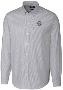 Mens Penn State Nittany Lions Charcoal Cutter and Buck Vault Stretch Oxford Stripe Long Sleeve D..