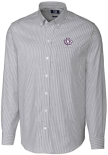 Cutter and Buck TCU Horned Frogs Mens Charcoal Stretch Oxford Stripe Long Sleeve Dress Shirt