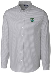 Cutter and Buck Tulane Green Wave Mens Charcoal Vault Stretch Oxford Stripe Long Sleeve Dress Sh..
