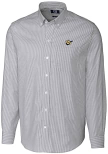 Cutter and Buck West Virginia Mountaineers Mens Charcoal Vault Stretch Oxford Stripe Long Sleeve..