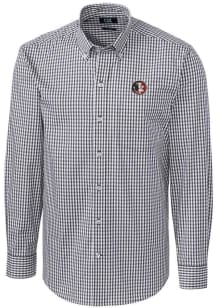 Cutter and Buck Florida State Seminoles Mens Charcoal Easy Care Gingham Long Sleeve Dress Shirt