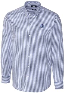 Cutter and Buck Fresno State Bulldogs Mens Blue Easy Care Gingham Long Sleeve Dress Shirt