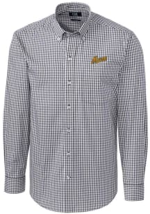 Cutter and Buck George Mason University Mens Charcoal Easy Care Gingham Long Sleeve Dress Shirt