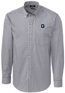 Cutter and Buck Georgetown Hoyas Mens Charcoal Easy Care Gingham Long Sleeve Dress Shirt