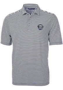 Cutter and Buck Penn State Nittany Lions Mens Navy Blue Virtue Eco Pique Stripe Short Sleeve Pol..