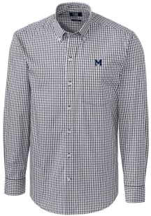 Mens Michigan Wolverines Charcoal Cutter and Buck Vault Easy Care Gingham Long Sleeve Dress Shir..