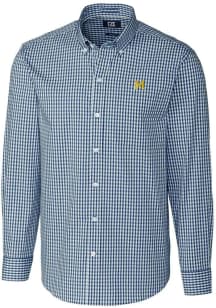 Mens Michigan Wolverines Navy Blue Cutter and Buck Vault Easy Care Gingham Long Sleeve Dress Shi..