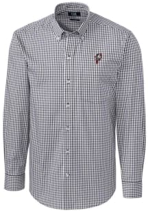 Mens Ohio State Buckeyes Charcoal Cutter and Buck Easy Care Gingham Long Sleeve Dress Shirt