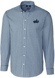 Cutter and Buck Old Dominion Monarchs Mens Navy Blue Easy Care Gingham Long Sleeve Dress Shirt