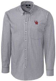 Cutter and Buck Ole Miss Rebels Mens Charcoal Vault Easy Care Gingham Long Sleeve Dress Shirt