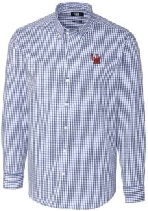 Cutter and Buck Ole Miss Rebels Mens Blue Easy Care Gingham Long Sleeve Dress Shirt