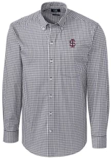 Cutter and Buck Southern Illinois Salukis Mens Charcoal Easy Care Gingham Long Sleeve Dress Shir..