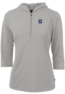Cutter and Buck Georgetown Hoyas Womens Grey Virtue Eco Pique Hooded Sweatshirt