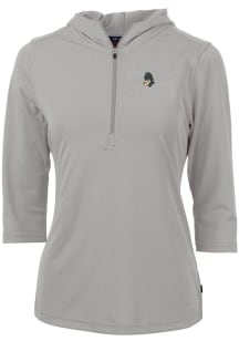 Womens Michigan State Spartans Grey Cutter and Buck Vault Virtue Eco Pique Hooded Sweatshirt