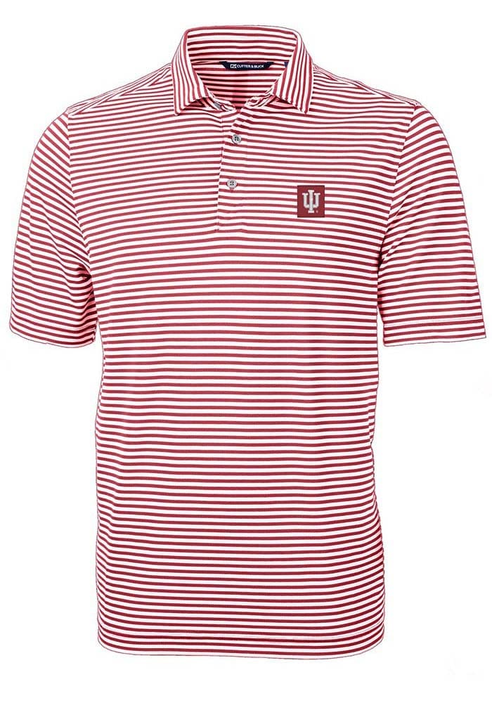 Cutter and Buck Indiana Hoosiers Mens Virtue Eco Pique Stripe CRIMSON