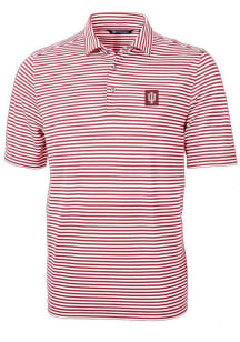 Cutter and Buck Indiana Hoosiers Mens Crimson Virtue Eco Pique Stripe Short Sleeve Polo