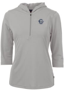 Womens Penn State Nittany Lions Grey Cutter and Buck Vault Virtue Eco Pique Hooded Sweatshirt