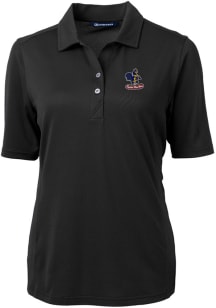 Cutter and Buck Delaware Fightin' Blue Hens Womens Black Virtue Eco Pique Short Sleeve Polo Shir..