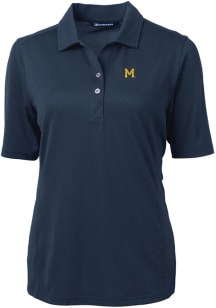 Cutter and Buck Michigan Wolverines Womens Navy Blue Virtue Eco Pique Short Sleeve Polo Shirt