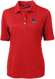 Cutter and Buck Delaware Fightin' Blue Hens Womens Red Virtue Eco Pique Short Sleeve Polo Shirt