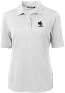 Cutter and Buck Delaware Fightin' Blue Hens Womens White Virtue Eco Pique Short Sleeve Polo Shir..