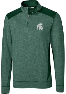 Cutter and Buck Michigan State Spartans Mens Green Colorblock Shoreline Long Sleeve 1/4 Zip Pull..
