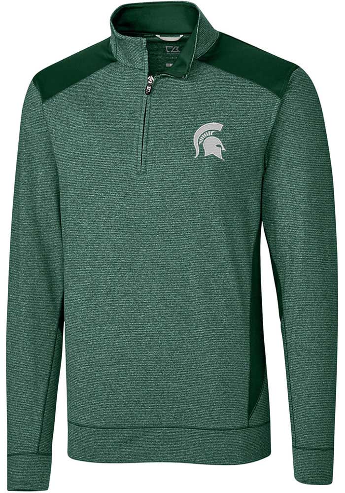 Cutter and Buck Michigan State Spartans Mens Green Colorblock Shoreline Long Sleeve 1/4 Zip Pullover