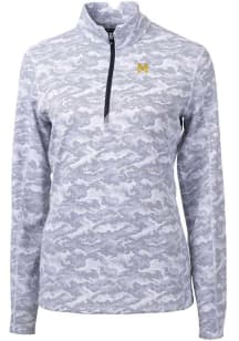 Cutter and Buck Michigan Wolverines Womens Grey Traverse Camo 1/4 Zip Pullover
