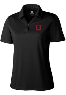 Cutter and Buck Utah Utes Womens Black Drytec Genre Textured Short Sleeve Polo Shirt