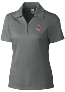 Cutter and Buck Washington State Cougars Womens Grey Drytec Genre Textured Short Sleeve Polo Shi..