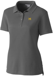 Cutter and Buck Michigan Wolverines Womens Grey Advantage Pique Short Sleeve Polo Shirt