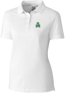 Cutter and Buck Marshall Thundering Herd Womens White Advantage Pique Short Sleeve Polo Shirt