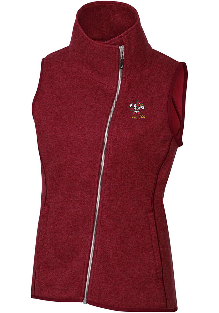 Men's Cutter & Buck Heather Red Louisville Cardinals Mainsail Sweater-Knit Full-Zip Vest Size: Small