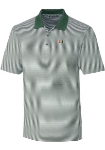 Cutter and Buck Miami Hurricanes Mens Green Forge Tonal Stripe Stretch Big and Tall Polos Shirt