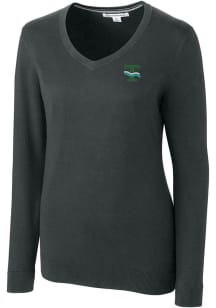 Cutter and Buck Tulane Green Wave Womens Grey Lakemont Long Sleeve Sweater
