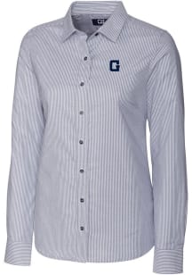 Cutter and Buck Georgetown Hoyas Womens Stretch Oxford Stripe Long Sleeve Grey Dress Shirt
