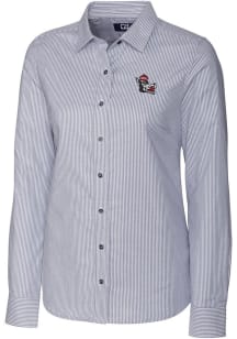 Cutter and Buck NC State Wolfpack Womens Stretch Oxford Stripe Long Sleeve Grey Dress Shirt