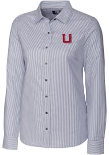 Cutter and Buck Utah Utes Womens Stretch Oxford Stripe Long Sleeve Grey Dress Shirt