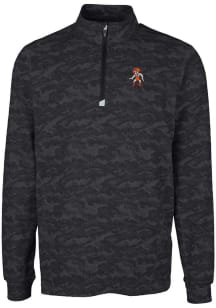 Cutter and Buck Oklahoma State Cowboys Mens Black Traverse Camo Print Stretch Long Sleeve 1/4 Zi..