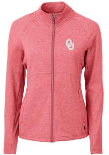 Cutter and Buck Oklahoma Sooners Womens Red Adapt Heathered Full Zip Medium Weight Jacket