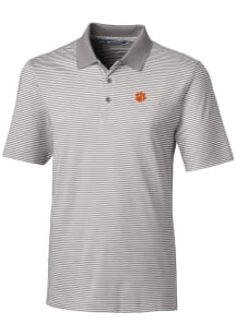 Cutter and Buck Clemson Tigers Mens Grey Forge Tonal Stripe Stretch Big and Tall Polos Shirt