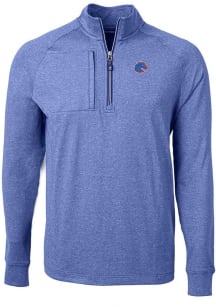 Cutter and Buck Boise State Broncos Mens Blue Adapt Eco Knit Big and Tall 1/4 Zip Pullover