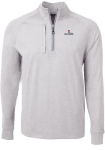 Cutter and Buck Illinois Fighting Illini Mens Grey Adapt Eco Knit Big and Tall 1/4 Zip Pullover