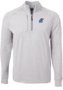 Cutter and Buck Kansas Jayhawks Mens Grey Adapt Eco Knit Big and Tall 1/4 Zip Pullover